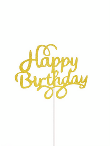 Happy birthday cake toppers glitter gold